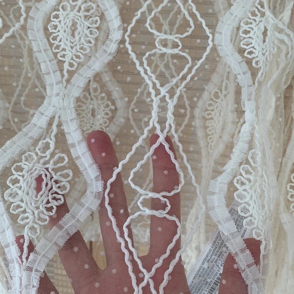 Zara white sheer lace boho long sleeve top, size Small